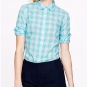 💙 J. Crew Perfect Fit Plaid Shirt Turquoise & White # 43353 Size 10